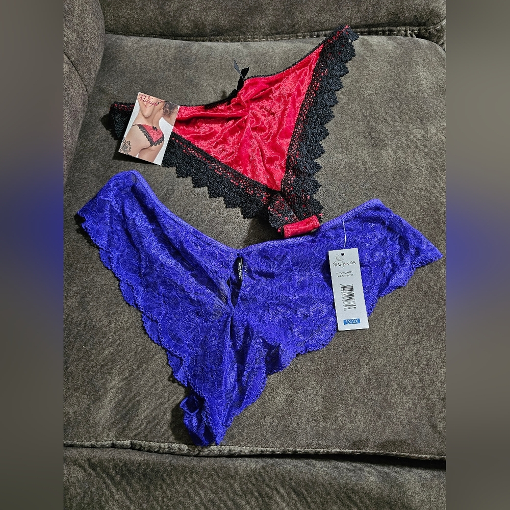 Yandy Lace Panty Set - Red and Purple